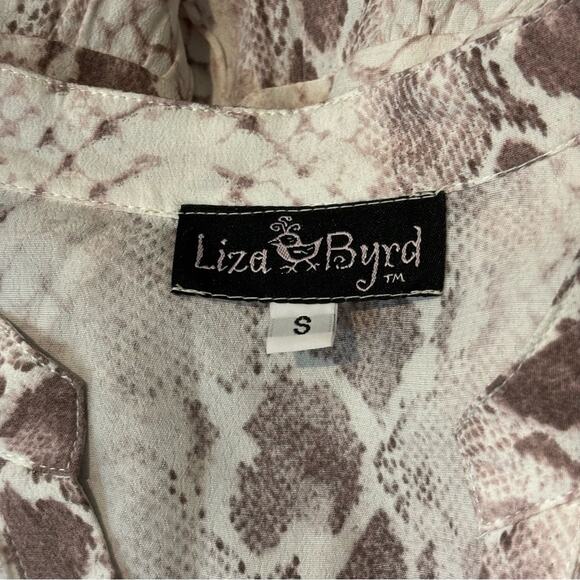 Liza Byrd White Tan Snake Print Short Flutter Sleeve Tiered Short Dress S - Picture 9 of 9